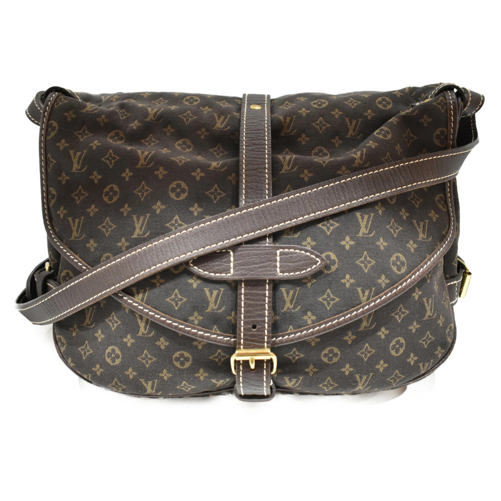 LOUIS VUITTON Saumur Monogram Lin Canvas Leather Bag Shoulder